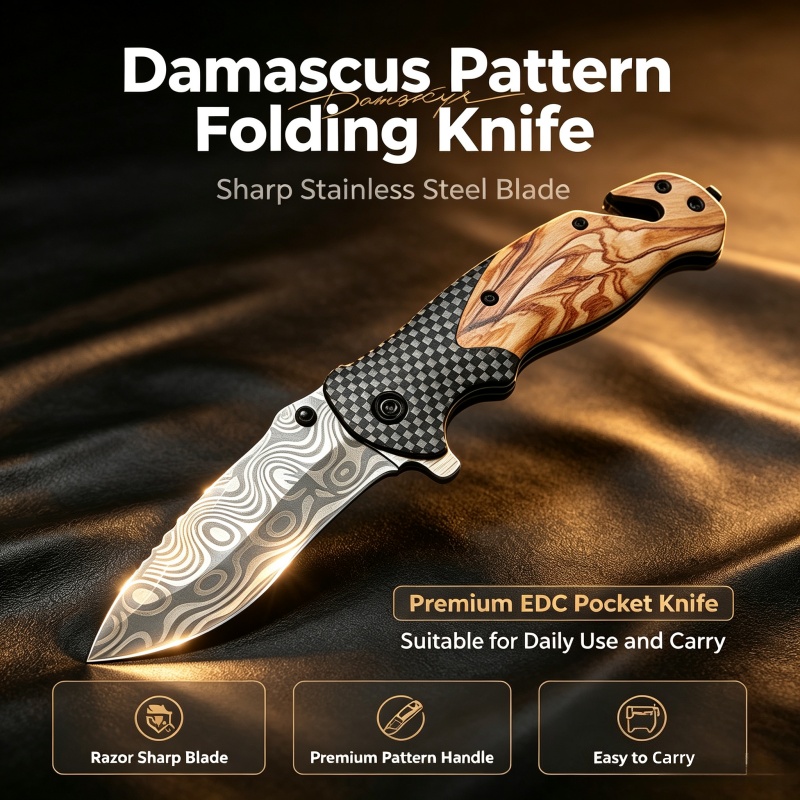 Damascus Pattern Folding Knife - đánh giá và giá Edc Daily Carry